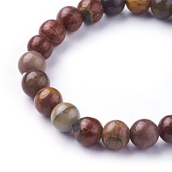 Natural Turquoise Natural Polychrome Jasper/Picasso Stone/Picasso Jasper Beads Stretch Bracelets, Round, 2 inch~2-1/8 inch(5.2~5.5cm), Beads: 8~9mm