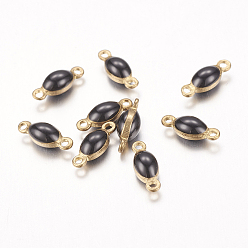 Black Antique Bronze Plated Brass Enamel Oval Links connectors, Enamelled Sequins, Black, 4x10.5x3mm, Hole: 1mm