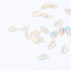 Creamy White Plastic Paillette Links, Sequins Beads, Leaf, Creamy White, 8.5x4.5x0.5mm, Hole: 1mm, about 30000pcs/500g