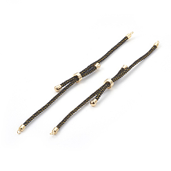 Noir Fabrication de bracelet coulissant en cordon de nylon réglable, avec les accessoires en laiton, plaqué longue durée, réel 24 k plaqué or, noir, 8-5/8 pouce (22 cm), 2~3.5mm, Trou: 1.5mm