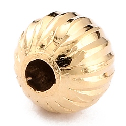 Real 24K Gold Plated Long-Lasting Plated Brass Beads, Corrugated Beads, Round, Real 24K Gold Plated, 5x4.5mm, Hole: 1.5mm