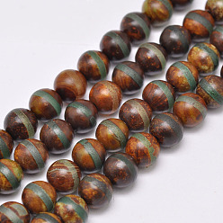 Tibetan Agate Tibetan Style Striped Pattern dZi Beads Strands, Natural & Dyed Agate Beads,  Matte Style, Round, 10mm, Hole: 1.5mm, about 19pcs/strand, 8 inch