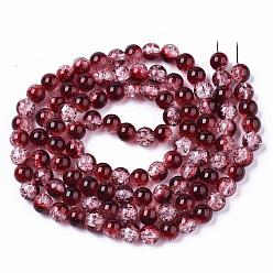 Dark Red Baking Painted Transparent Crackle Glass Round Bead Strands, Dark Red, 8.5~9mm, Hole: 1.5mm, about 105pcs/strand, 31.8 inch