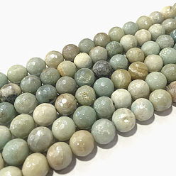Amazonite Natural Amazonite Beads Strands, Round, Faceted, 10mm, Hole: 1mm, about 38~39pcs/strand, 15.1~15.5 inch(38.5~39.5cm)