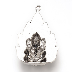 Antique Silver Tibetan Style Alloy Big Pendant Enamel Settings, Hindu Elephant God Lord Ganesh Statue, Cadmium Free & Lead Free, Antique Silver, 54x36x11mm, Hole: 3mm, about 85pcs/1000g