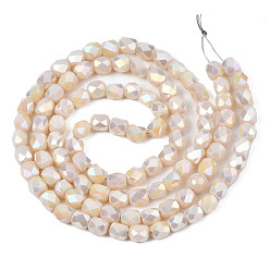 PeachPuff Electroplate Glass Beads Strands, AB Color Plated, Faceted, Column, PeachPuff, 5.5x5mm, Hole: 1.2mm, about 99pcs/strand, 21.85 inch(55.5cm)