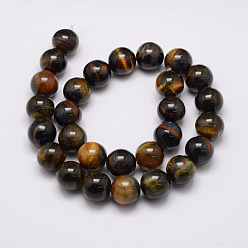 Tiger Eye Natural Tiger Eye Bead Strands, Grade AB, Round, 8mm, Hole: 1.2mm, about 49pcs/strand, 14.9 inch~15.5 inch