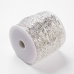 Silver Iron Cable Chains, Unwelded, with Spool, Flat Oval, Cadmium Free & Lead Free, Silver, 7x4x1mm, about 164.04 Feet(50m)/roll