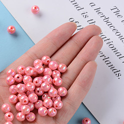 Salmon Opaque Acrylic Beads, AB Color Plated, Round, Salmon, 8x7mm, Hole: 2mm, about 1745pcs/500g