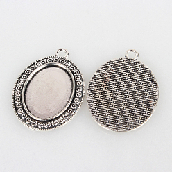 Antique Silver Tibetan Style Alloy Pendant Cabochon Settings, Cadmium Free & Lead Free, Oval, Antique Silver, Tray: 18x25mm, 39x28x2mm, Hole: 3mm, about 200pcs/kg