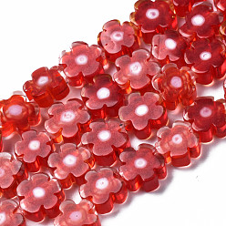 Brique Rouge Main millefiori perles de verre brins, fleur, firebrick, 5.5~8x2.5mm, Trou: 1mm, Environ 64~67 pcs/chapelet, 15.75 pouces ~ 16.34 pouces (40~41.5 cm)