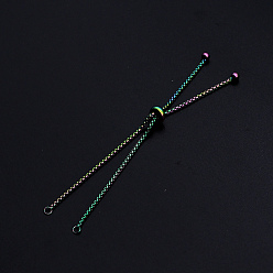 Rainbow Color Adjustable Ion Plating(IP) 201 Stainless Steel Slider Bracelets Making, Box Chain Bolo Bracelets Making, Rainbow Color, Single Chain Length: about 11.5cm