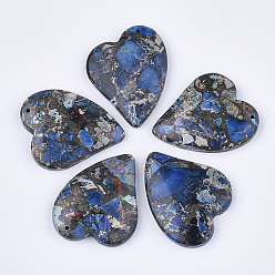 Royal Blue Synthetic Gold Line Regalite/Imperial Jasper/Sea Sediment Jasper Pendants, Dyed, Heart, Royal Blue, 39.5x35x6.5mm, Hole: 1.4mm