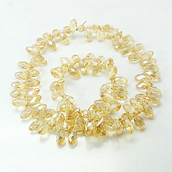 Light Yellow Electroplate Glass Faceted Teardrop Beads Strands, Top Drilled Beads, AB Color Plated, Light Yellow, 11.5~13x6mm, Hole: 1mm, about 92~95pcs/strand, 16.5 inch