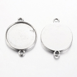 Antique Silver Tibetan Style Cabochon Connector Settings, Plain Edge Bezel Cups, Cadmium Free & Nickel Free & Lead Free, Flat Round, Antique Silver, 29x22x2.5mm, Hole: 2mm, Tray: 20mm