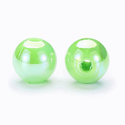Lawn Green Eco-Friendly Poly Styrene Acrylic Beads, AB Color Plated, Round, Lawn Green, 8mm, Hole: 1mm, about 2000pcs/500g