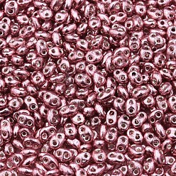 Pale Violet Red Dyed Opaque Colours Glass Seed Beads, Silver Lined, 2-Hole, Oval, Pale Violet Red, 5x4x2.5mm, Hole: 0.9mm, about 450g/bag