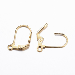 Golden 304 Stainless Steel Earrings, Leverback Earring Findings, with Loop, Golden, 18x12x1.5mm, Hole: 2mm, Pin: 0.8mm