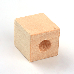 Wood Unfinished Wood Beads, Natural Wooden Beads, Lead Free, Cube, Large Hole Beads, 19~20x19~20x20mm, Hole: 8~8.5mm