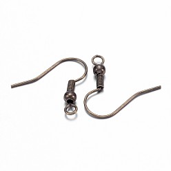 Antique Bronze Brass Earring Hooks, Ear Wire, with Beads and Horizontal Loop, Nickel Free, Antique Bronze, 19mm, Hole: 1.5mm, 21 Gauge, Pin: 0.7mm