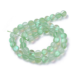 Pale Green Synthetic Moonstone Beads Strands, Holographic Beads, Half AB Color Plated, Frosted, Round, Pale Green, 6mm, Hole: 1mm, about 60pcs/strand, 15 inch