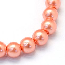 Coral Baking Painted Glass Pearl Bead Strands, Pearlized, Round, Coral, 3~4mm, Hole: 0.5mm, about 195pcs/strand, 23.6 inch