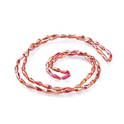 Red Electroplated Opaque Glass Beads Strands, Full Rainbow Plated, Faceted, Teardrop, Red, 9~10x4mm, Hole: 0.8mm, about 70~72pcs/strand, 25.98 inch~27.95 inch(66~71cm)
