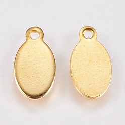 Real 18K Gold Plated 201 Stainless Steel Stamping Blank Tag Pendants, Oval, Real 18k Gold Plated, 12.5x6.5x1mm, Hole: 0.8mm