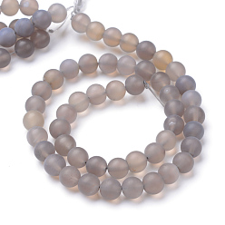 Grey Agate Natural Agate Stone Beads Strands, Frosted Style, Round, 8~8.5mm, Hole: 1mm, about 47pcs/strand, 15.5 inch