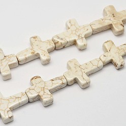 Кремово-белый Крест натуральный магнезит бусины нити, кремово-белые, 20x16x6 мм, отверстие : 1 мм, около 20 шт / нитка, 15.7 дюйм