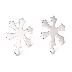 925 Sterling Silver Plated 201 Stainless Steel Stud Earring Findings, with Horizontal Loop and 316 Stainless Steel Pin, Snowflakes, 925 Sterling Silver Plated, 19x14.5mm, Hole: 1.2mm, Pin: 0.7mm