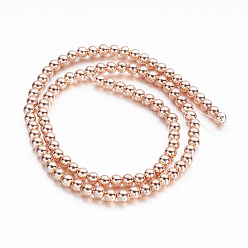 Rose Gold Plated Electroplate Non-magnetic Synthetic Hematite Beads Strands, Round, Rose Gold Plated, 4.5mm, Hole: 1mm, about 98pcs/strand, 15.7 inch