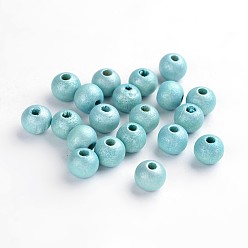 Cyan Round Natural Wood Beads, Dyed, Lead Free, Cyan, 7~8x8~9mm, Hole: 2~3mm, about 3000pcs/500g