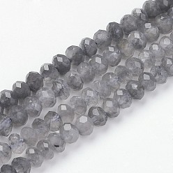 Dark Gray Natural Cloudy Quartz Beads Strands, Rondelle, Faceted, Dark Gray, 6.5x5mm, Hole: 1mm, about 75pcs/strand, 15.7 inch