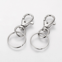 Platinum Iron Swivel Clasps, Swivel Snap Hook Lobster Claw Clasps, with Key Rings, Platinum, 25x60mm