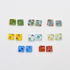 Mixed Color Square Handmade Millefiori Glass Cabochons, Mixed Color, 6x6x2mm