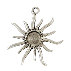 Antique Silver Tibetan Alloy Flower Pendant Cabochon Bezel Settings, Lead Free & Cadmium Free & Nickel Free, Antique Silver, 50x47x3mm, Hole: 4mm, Flat Round Tray: 12mm