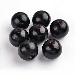 Black Natural Wood Beads, Lead Free, Dyed, Round, Black, 29~30mm, Hole: 5mm