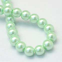 Pale Green Baking Painted Glass Pearl Bead Strands, Pearlized, Round, Pale Green, 3~4mm, Hole: 0.5mm, about 195pcs/strand, 23.6 inch