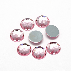 Pink Cabochons en acrylique strass dos plat, facette, argent fond plaqué, demi-tour / dôme, rose, 8x3mm