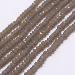 Coffee Imitation Jade Glass Beads Strands, Faceted, Rondelle, Coffee, 2.5x1.5~2mm, Hole: 0.5mm, about 185~190pcs/strand, 13.7 inch~14.1 inch