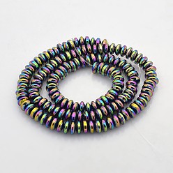 Mixed Color Electroplate Non-magnetic Synthetic Hematite Rondelle Beads Strands, Mixed Color, 6x3mm, Hole: 1mm, about 140pcs/strand, 15.7 inch