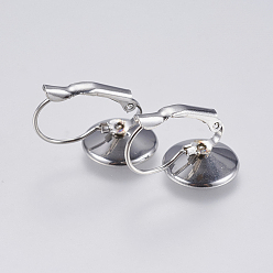 Stainless Steel Color 304 Stainless Steel Leverback Earring Settings, Flat Round, Stainless Steel Color, 20x13x12.5mm, Pin: 0.7mm, Tray: 12mm