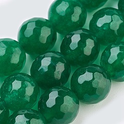 Vert Foncé Malaisie naturelles perles de jade brins, teint, facette, ronde, vert foncé, 10mm, Trou: 1.2mm, Environ 37 pcs/chapelet, 14.9 pouce