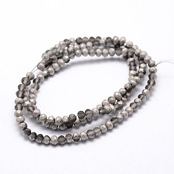 Light Grey Half Rainbow Plated Faceted Rondelle Glass Bead Strands, Frosted, Light Grey, 4~4.5x3~3.5mm, Hole: 0.8mm, about 150pcs/strand, 15.1 inch