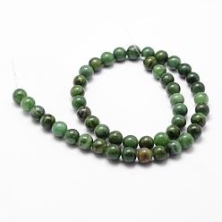 Green Natural African Jade Beads Strands, Round, Grade A, Green, 6mm, Hole: 1mm, about 61pcs/strand, 15.3 inch
