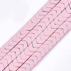 Pink Spray Painted Non-magnetic Synthetic Hematite Beads Strands, Arrow/Chevron, Pink, 5.5x6x2mm, Hole: 0.7mm, about 107pcs/strand, 16.1 inch