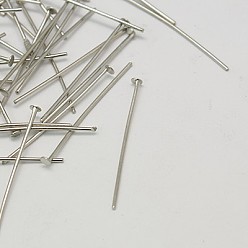 Platinum Jewelry Findings, Cadmium Free & Lead Free, Iron Flat Head Pins, Platinum, 30x0.75~0.8mm, 20 Gauge, about 6600~6700pcs/1000g, Head: 2mm