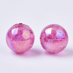 Deep Pink AB Color Transparent Crackle Round Acrylic Beads, Deep Pink, 20mm, Hole: 2.5mm, about 108pcs/500g