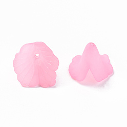 Pink Прозрачные колпачки акриловая бисера, труба цветок бисер, матовые, цветок, розовые, 18x18x17 мм, отверстие : 1.5 мм, Около 700 шт / 500 г